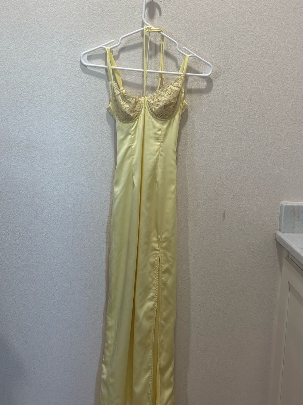 THATSSOFETCH Pale Yellow Satin Slip Dress